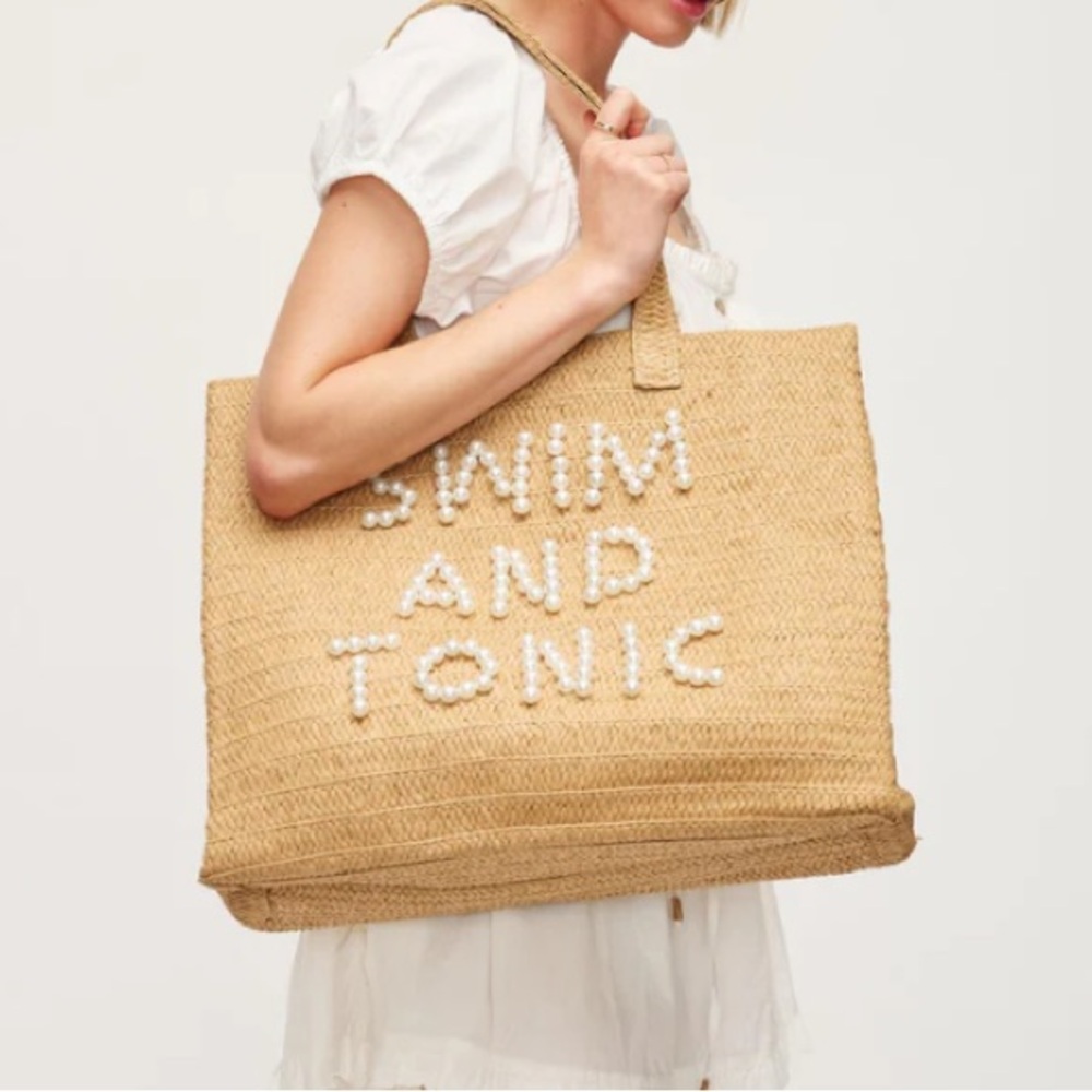 NEW Urban Expressions Swim and Tonic Beach Tote Bag Natural Pearl Large 14 x 17"